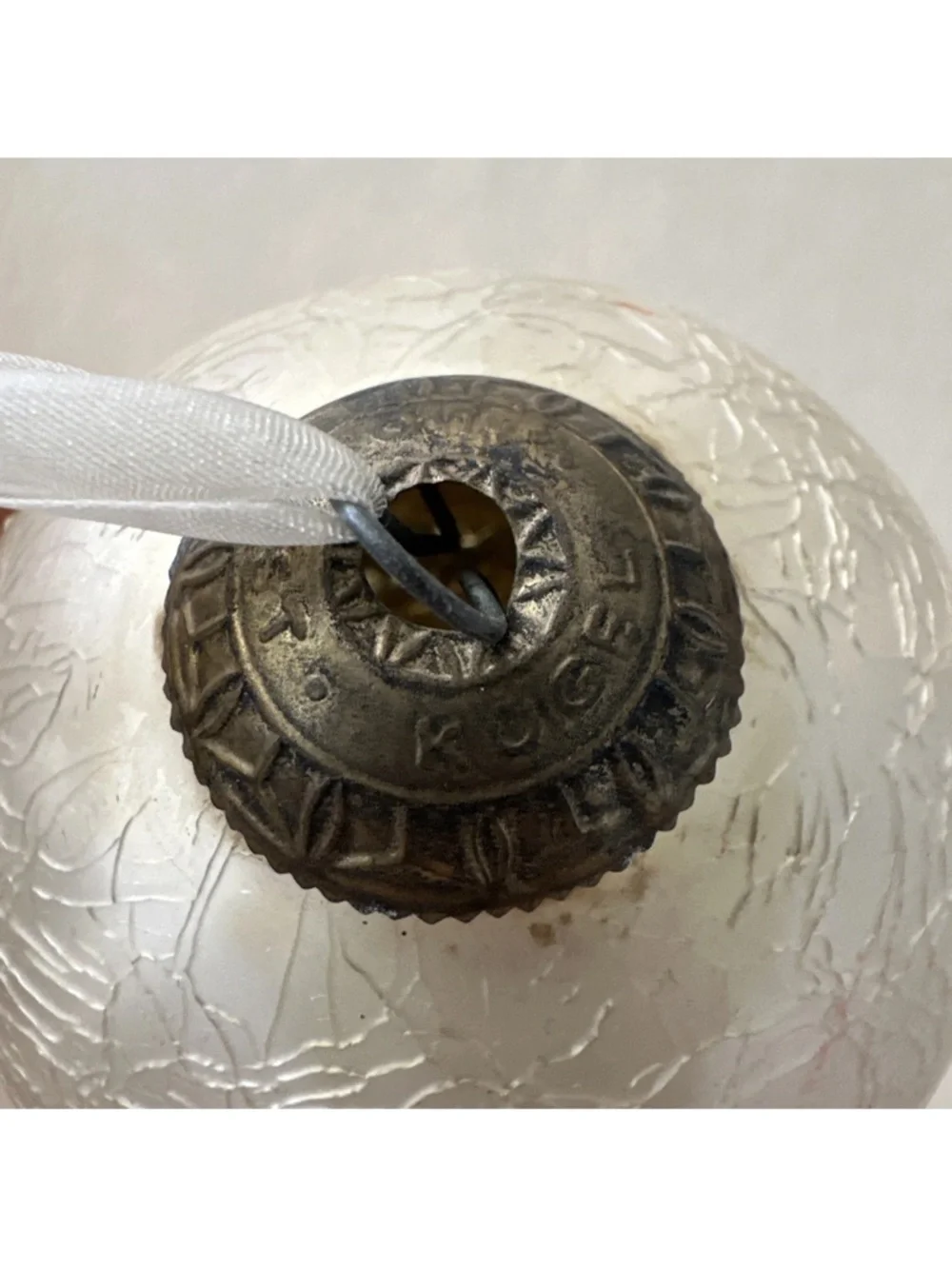 Vintage Kugel Midwest White Crackle Glass Heavy Christmas Ornament